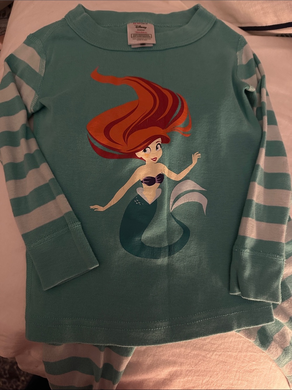 Disney Teal Ariel PJ’s Graphic Long-Sleeve Tee   with Striped pants. 2T